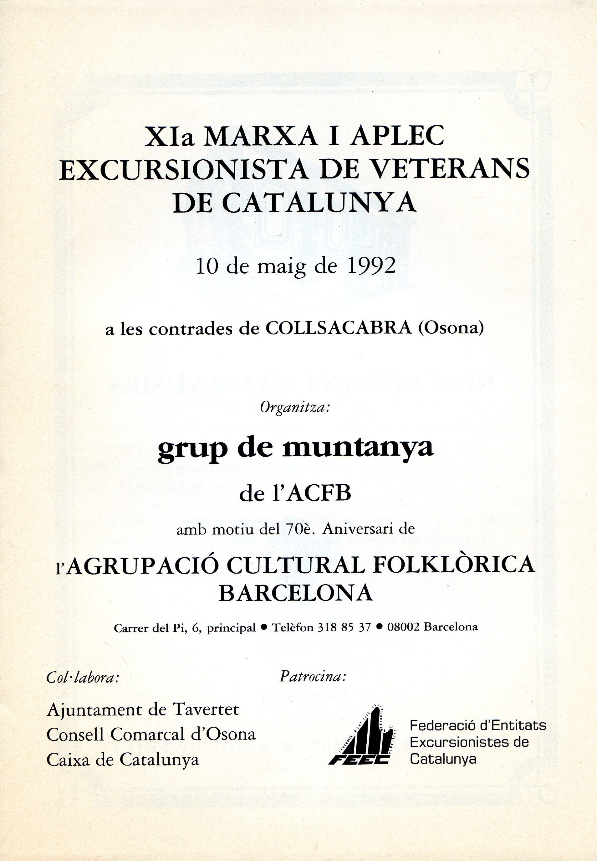 XIa Marxa i aplec excursionista de veterans de Catalunya : 10 de maig de 1992 : Collsacabra Tavertet - Miniatura 2