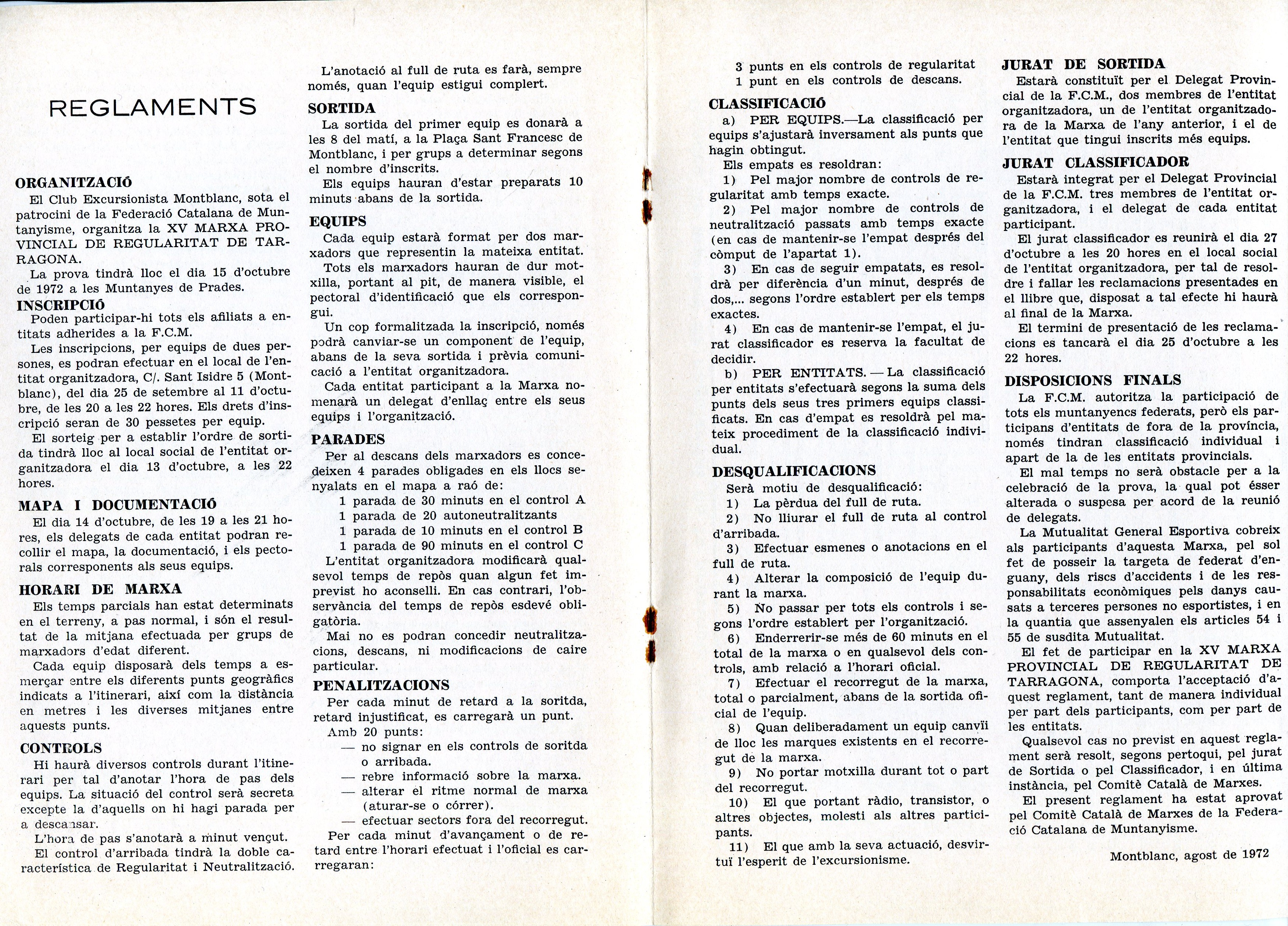 XV Marxa Excursionista de Regularitat de la Província de Tarragona : 15 d'octubre de 1972 : Montblanc : Club Excursionista Montblanc - Miniatura 2