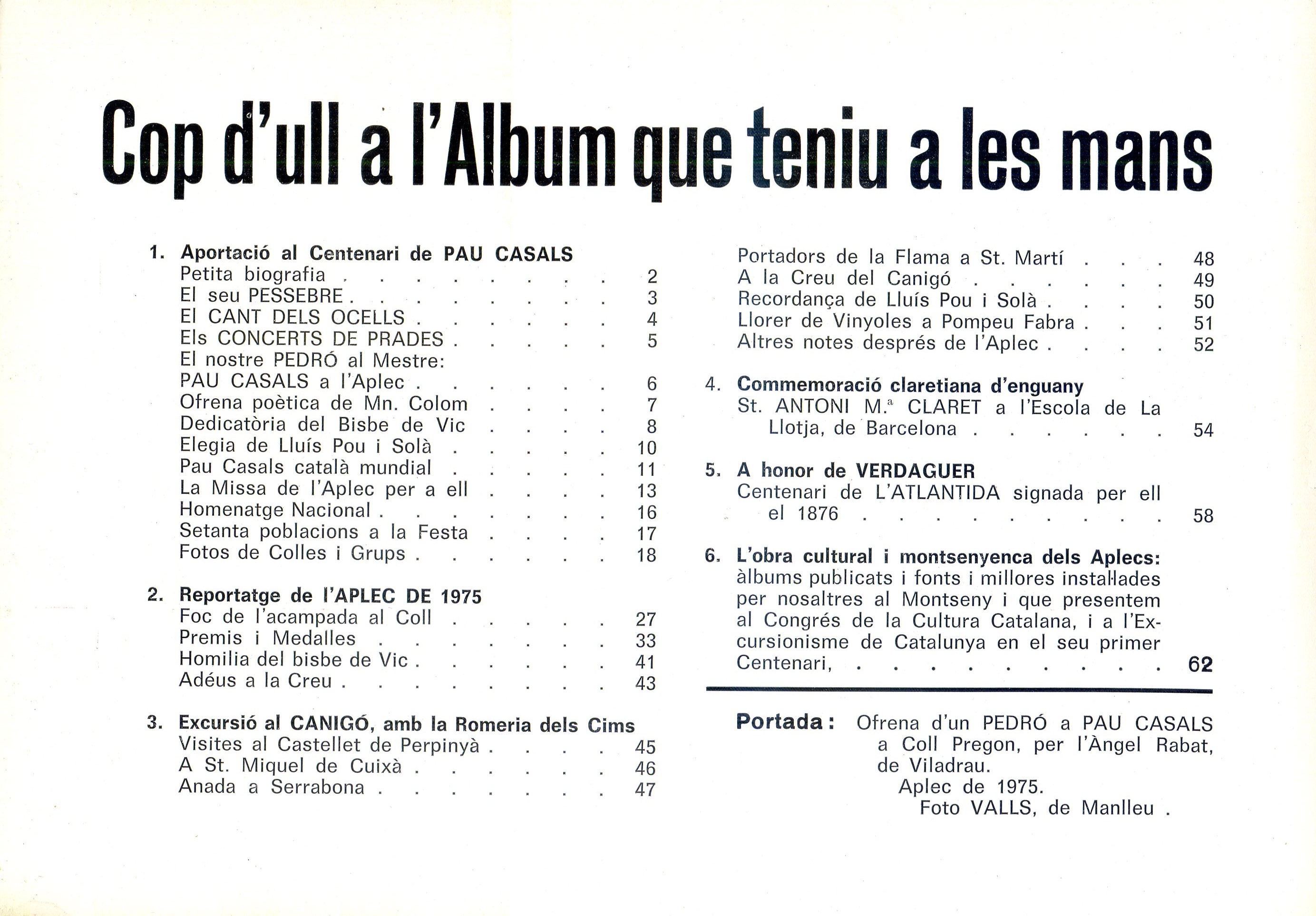 XXVII Aplec de Matagalls any 1976 : A Pau Casals : Mestre del violoncel i missatger de la pau crsitiana arreu del món, en el Centenari de la seva naixença: 1876 - 1976 - Miniatura 2