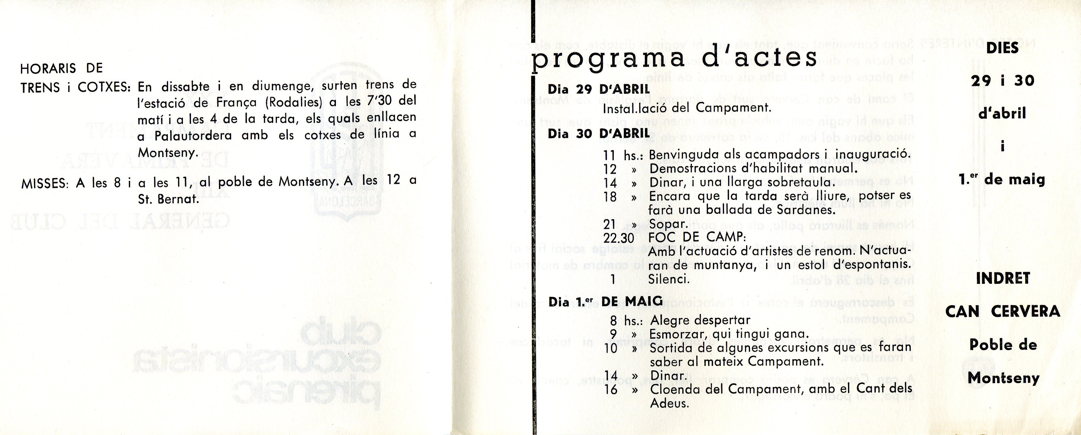 XXX Campament de Primavera : XIII General del Club : Dies 29 i 30 d'abril i 1.er de maig : Indret Can Cervera  Poble de Montseny - Miniatura 2