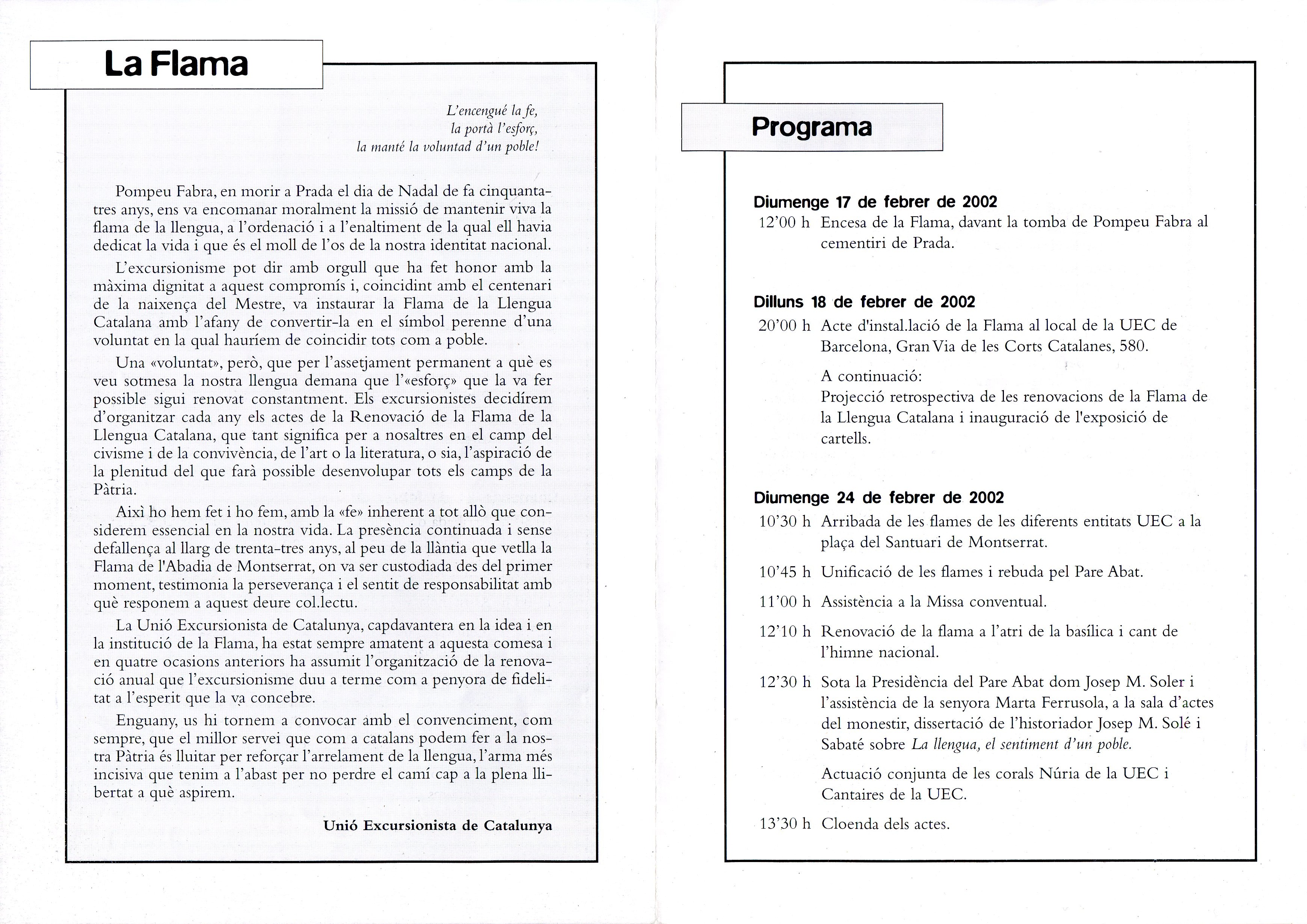 XXXIII Renovació de la Flama de la Llengua Catalana : Montserrat, 24 de febrer de 2002 - Miniatura 2