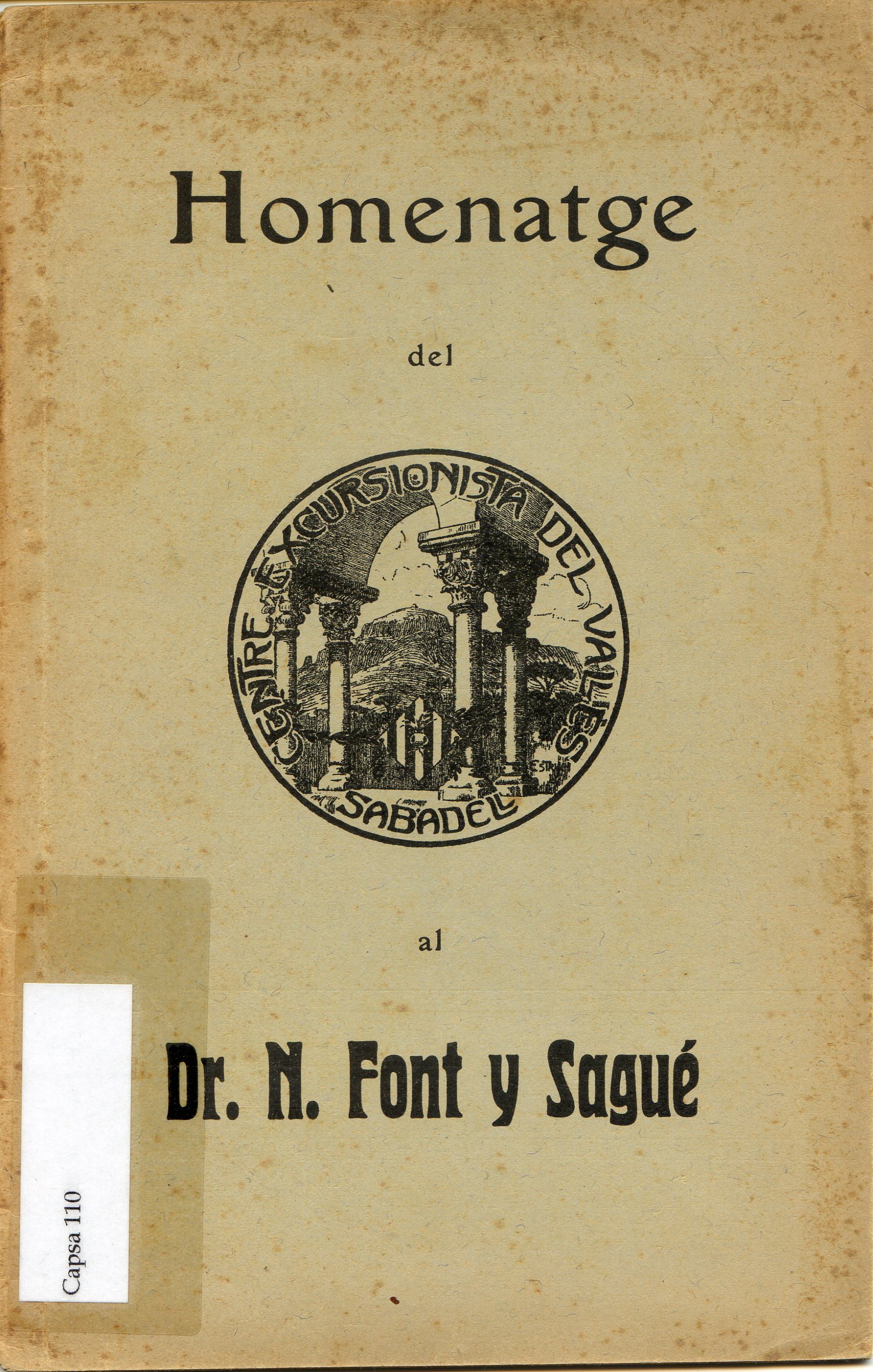 Homenatge del Centre Excursionista del Vallès al Dr. N. Font y Sagué - Portada