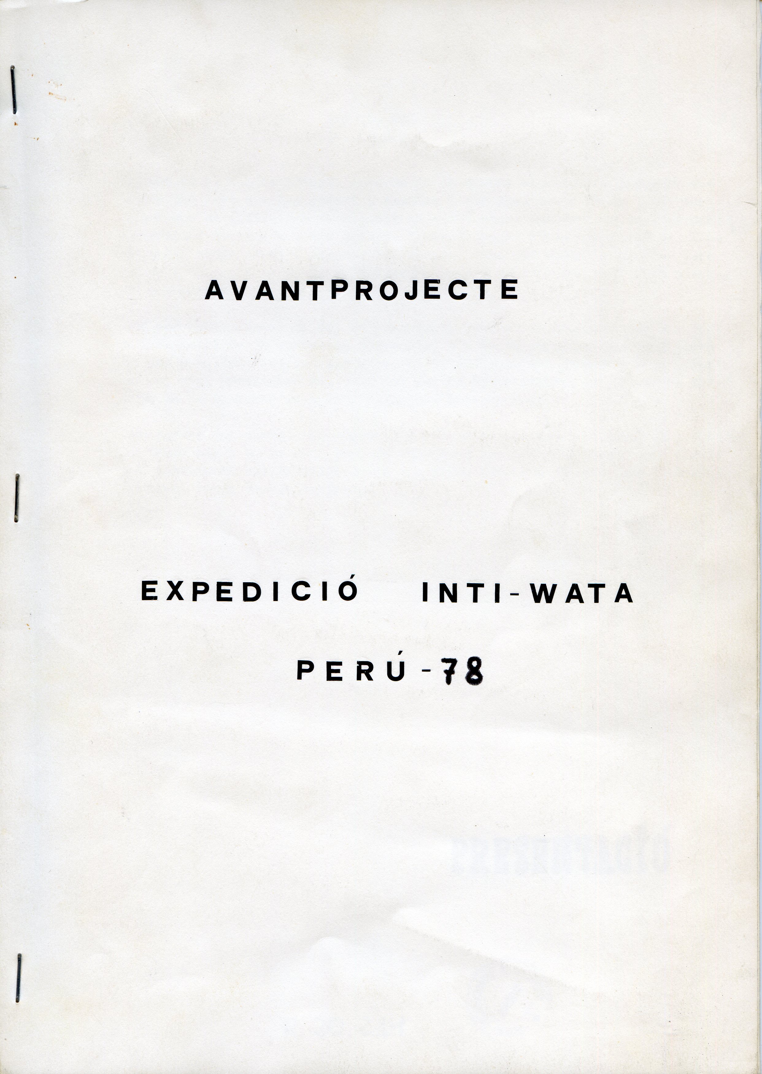 Avantprojecte : Expedició Inti-Wara : Perú - 78 - Portada