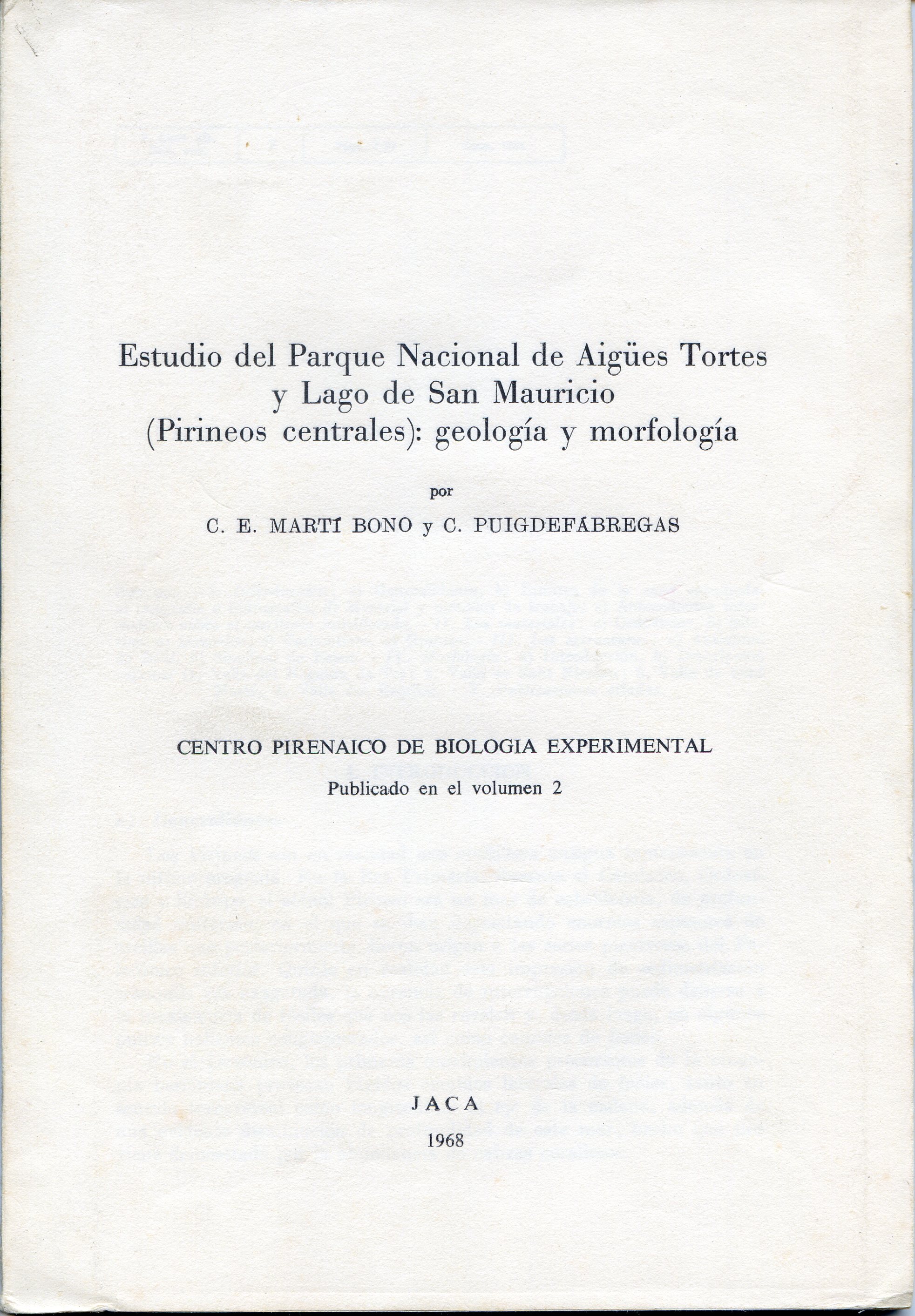 Estudio del Parque Nacional de Aigües Tortes y Lago de San Mauricio (Pirineos centrales) : geología y morfología - Portada