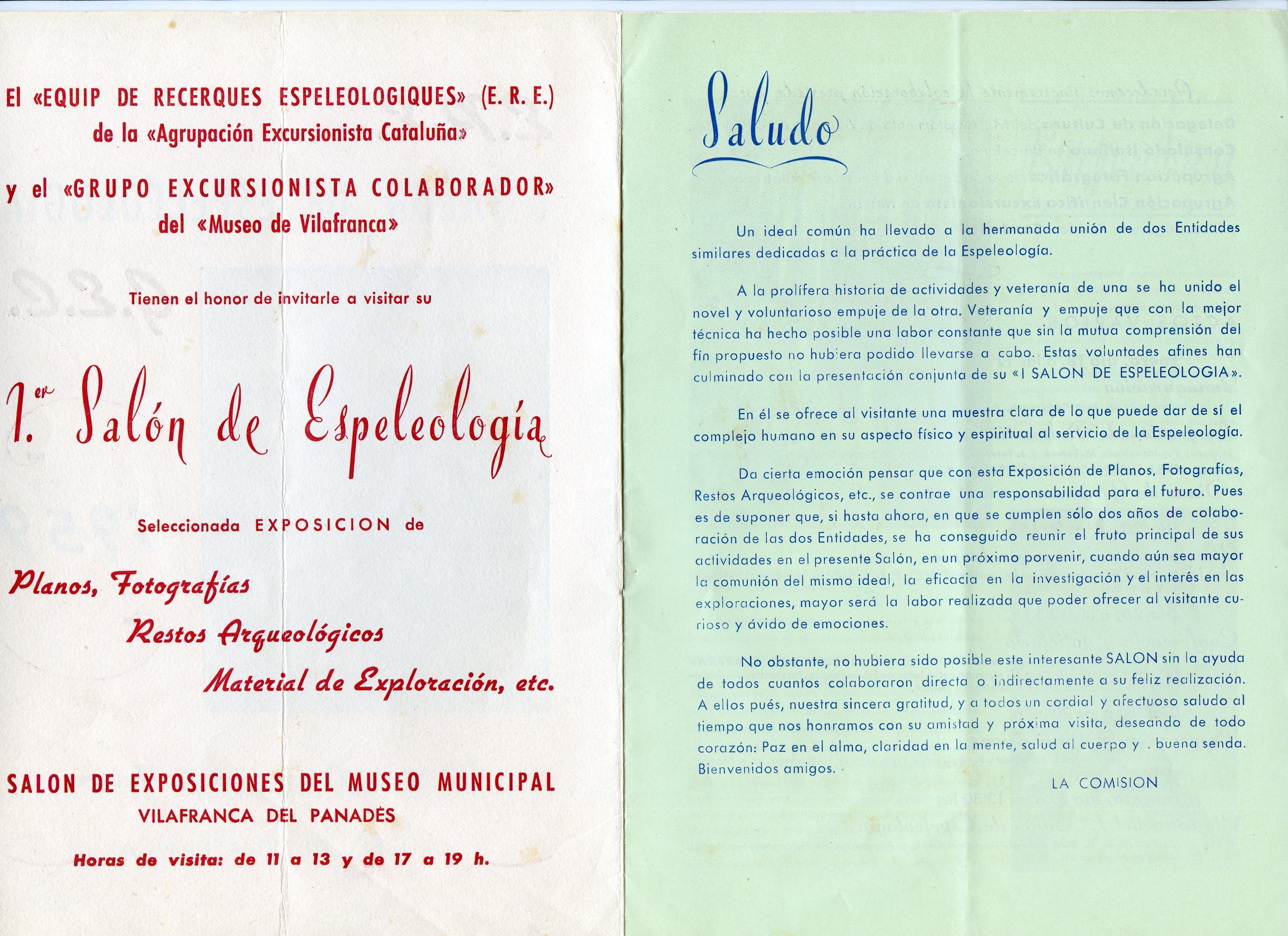 E.R.R. I Salon de Espeleologia G.E.C : 1959 : Del 18 de Enero al 8 de Febrero : "Museo de Vilafranca" - Miniatura 2