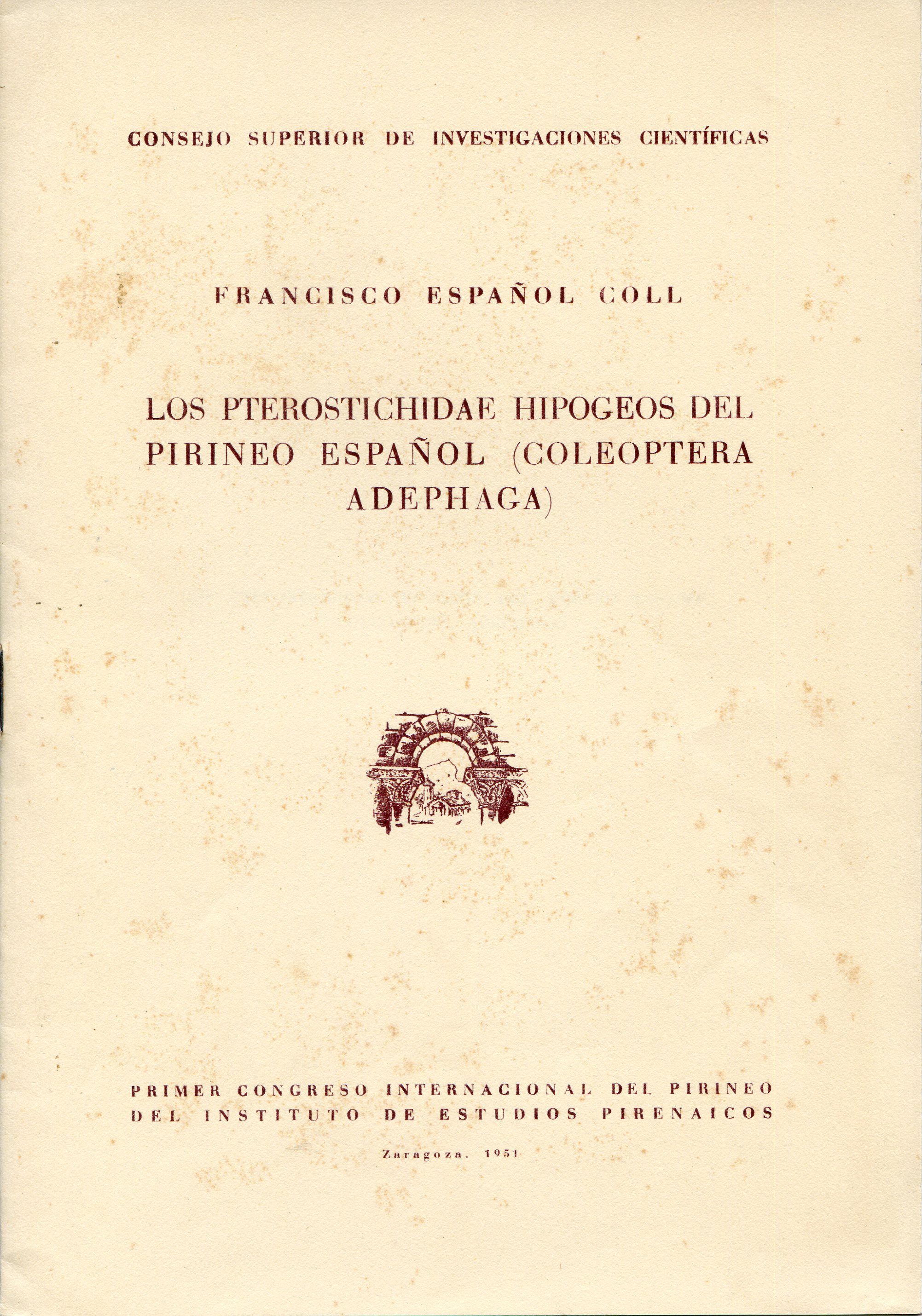 pterostichidae hipogeos del Pirineo Español (Coleoptera adephaga), Los - Portada