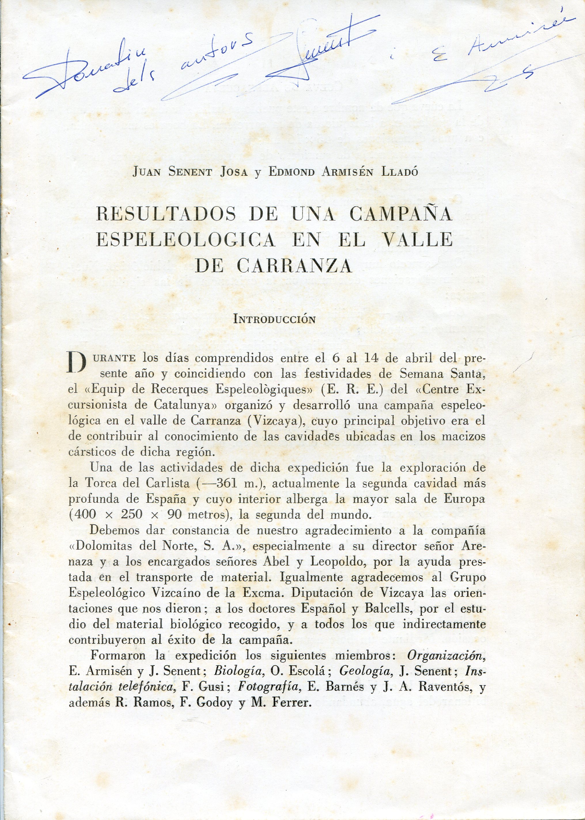 Resultados de una campaña espeleológica en el valle de Carranza - Portada