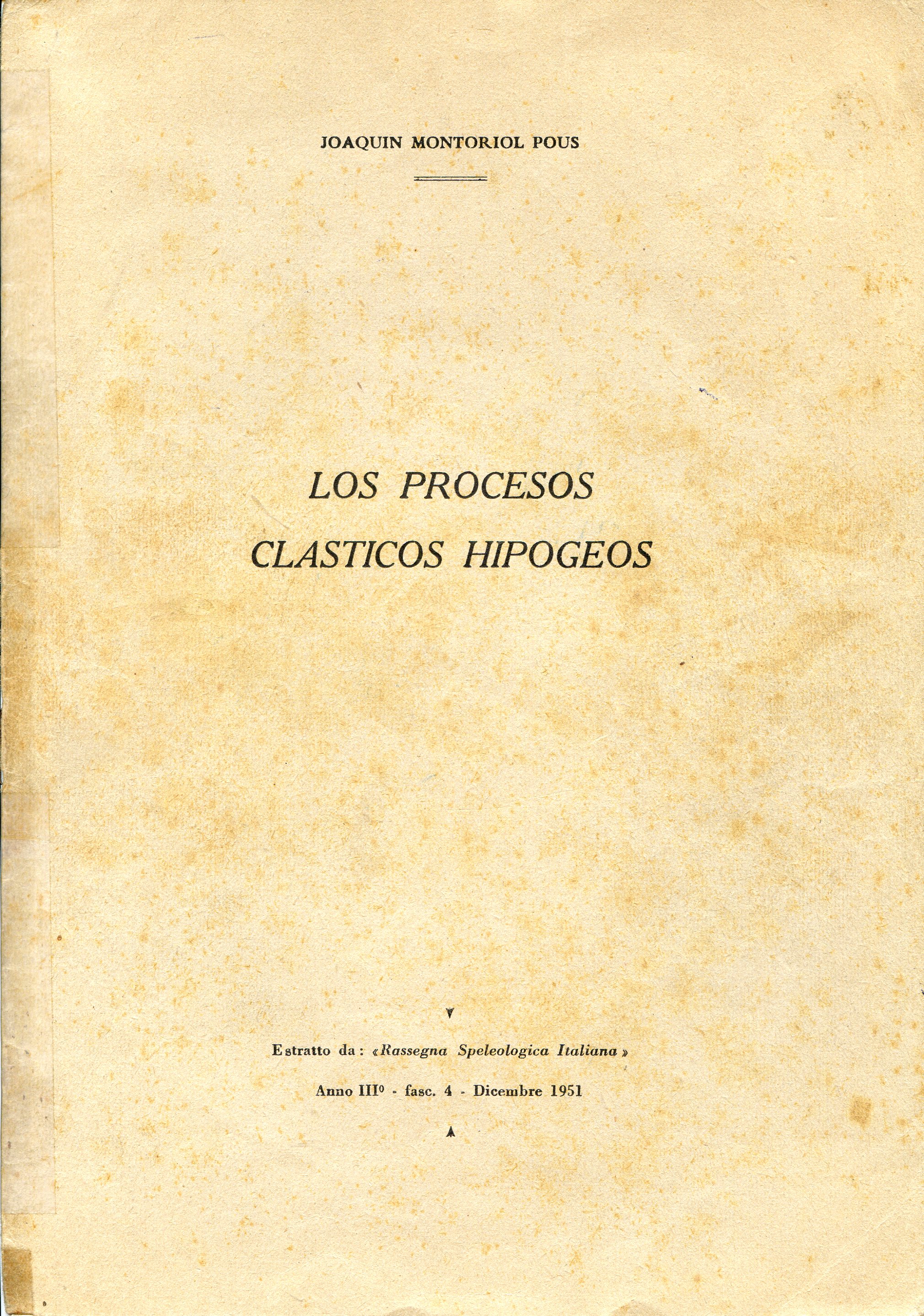 Procesos clásticos hipogeos, Los - Portada