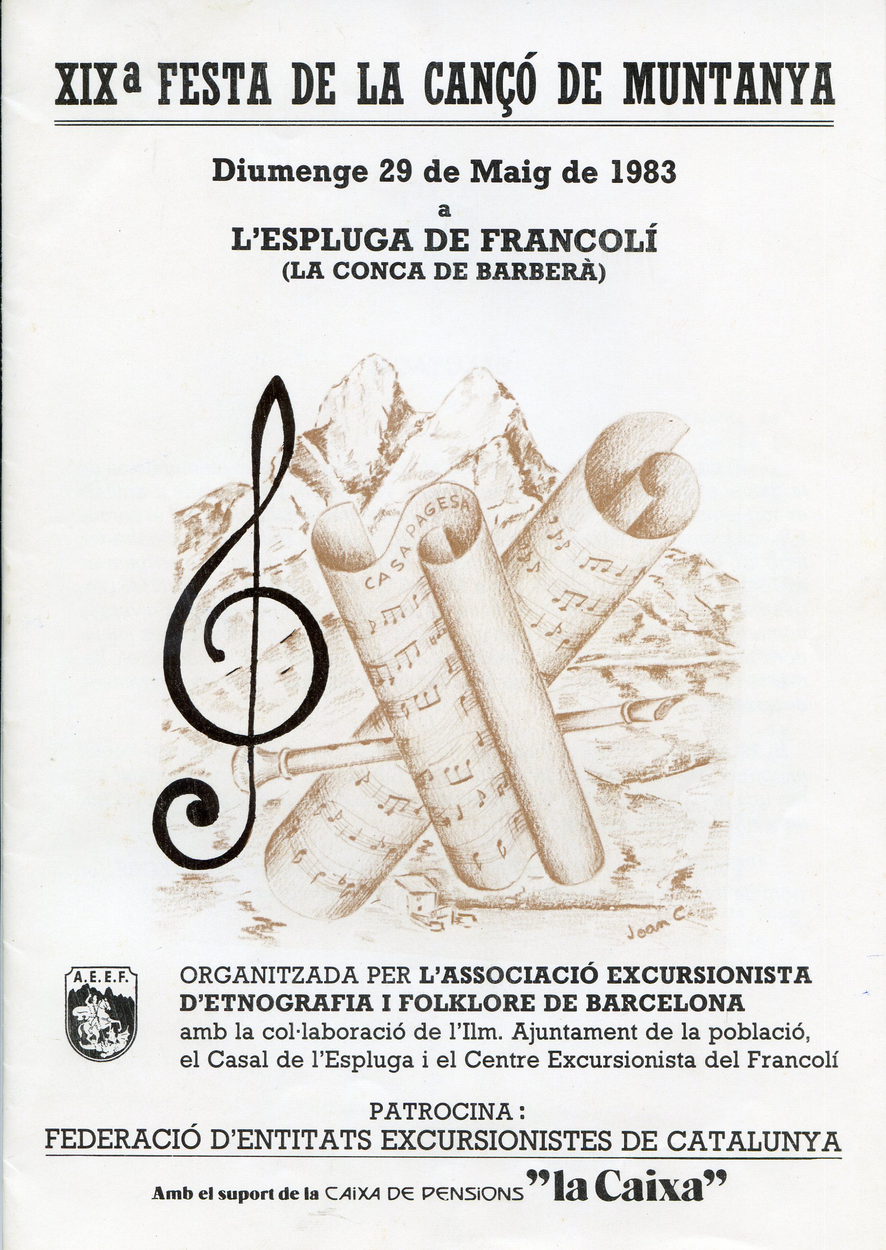 XIXª Festa de la cançó de muntanya : Diumenge 29 de Maig de 1983 : L'Espluga de Francolí (La Conca de Barberà) - Portada