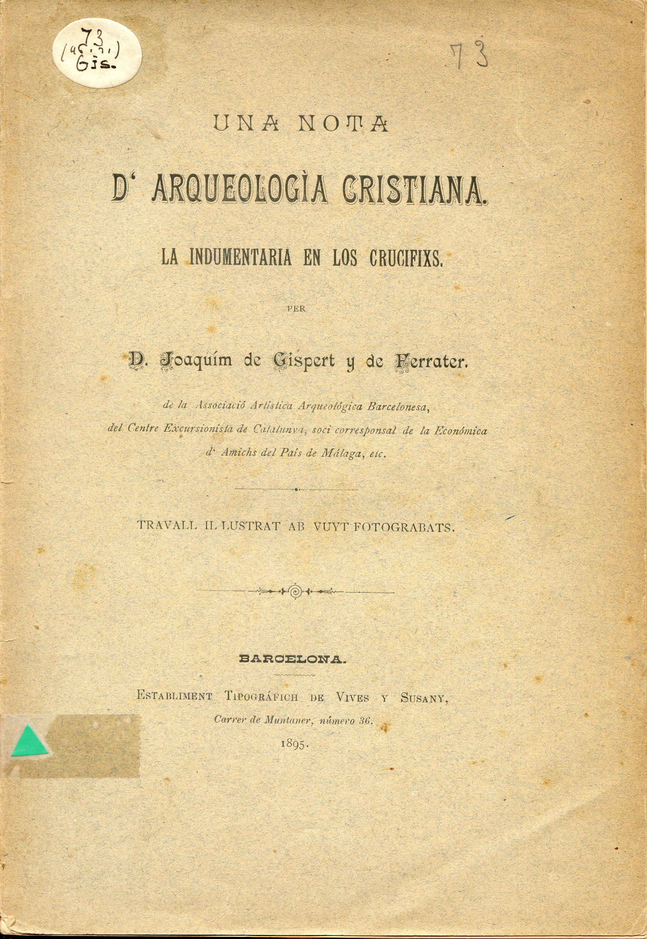 nota d'arqueologia cristiana, Una : La indumentaria en los crucifixs - Portada