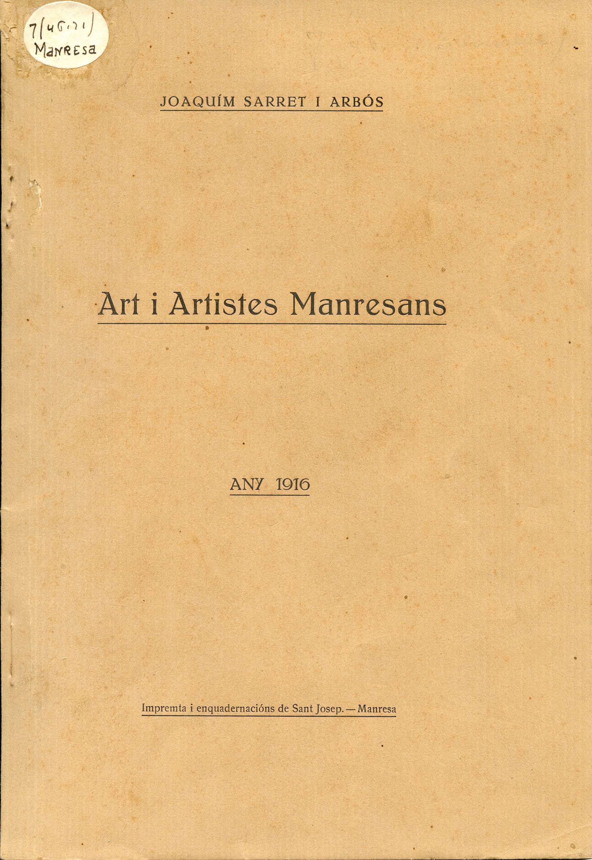 Art i artistes manresans - Portada