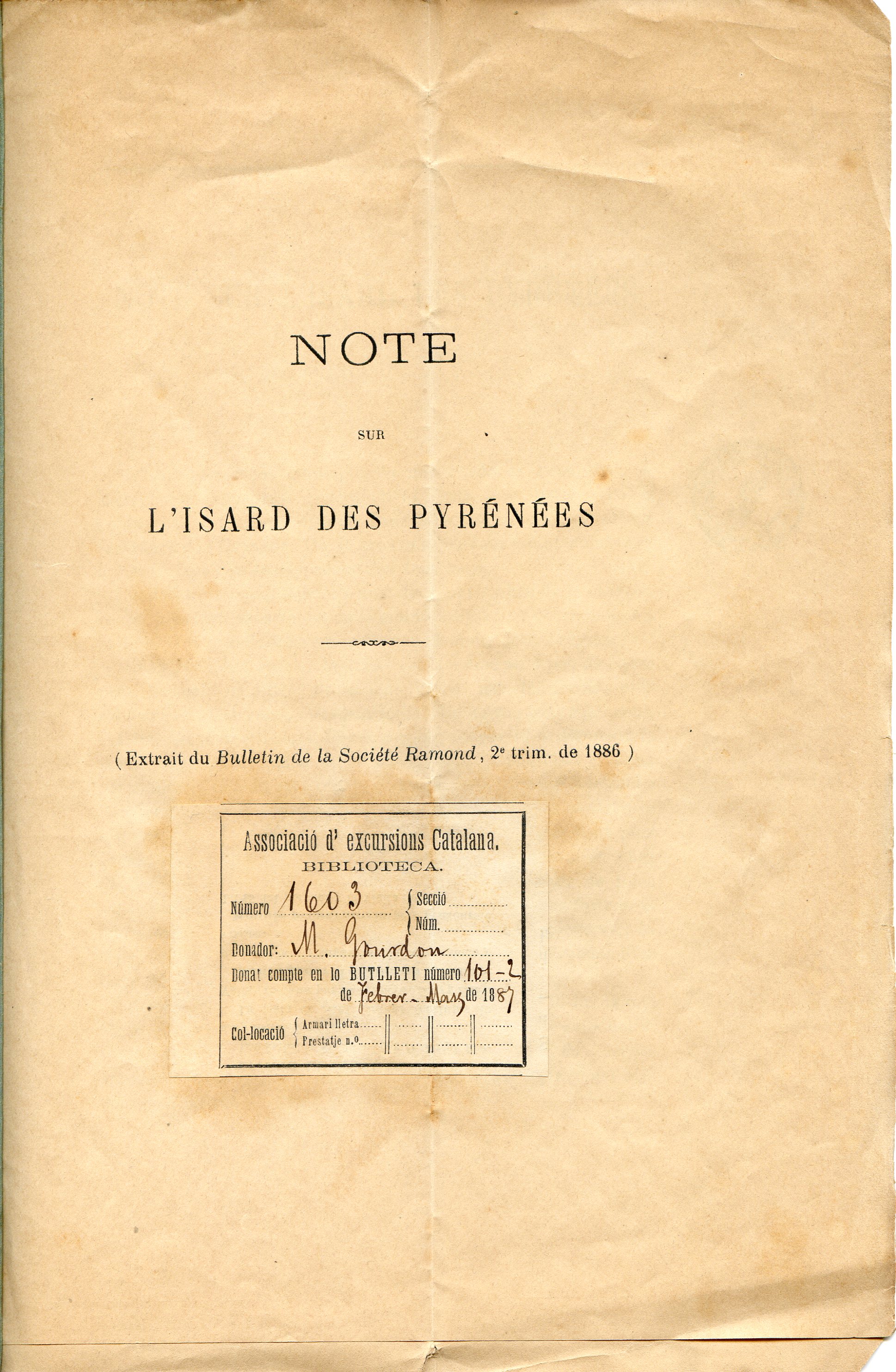 Note sur l'isard des Pyrénées - Portada