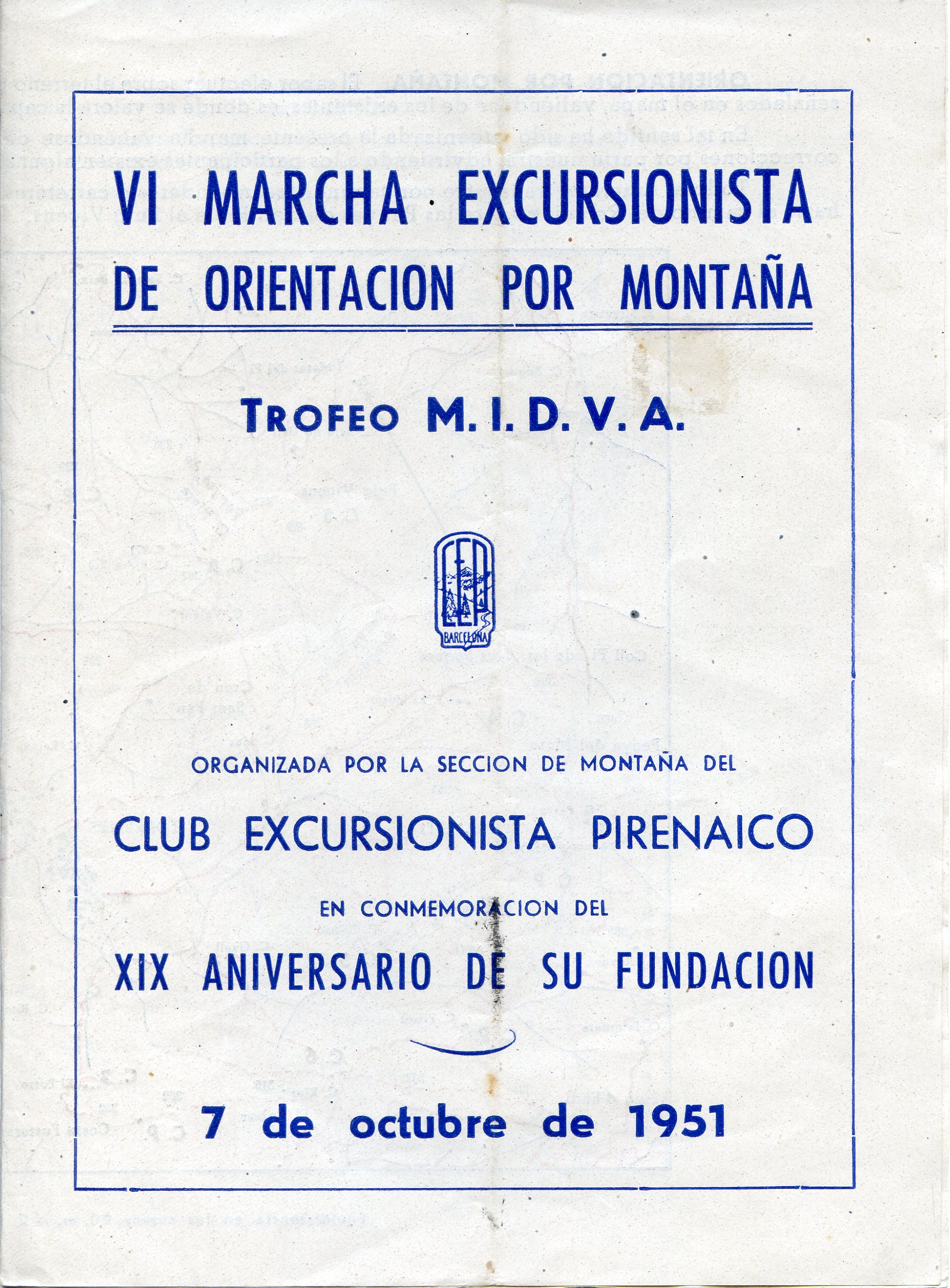 VI Marcha Excursionista de Orientación por Montaña : Trofeo M.I.D.V.A. - Portada