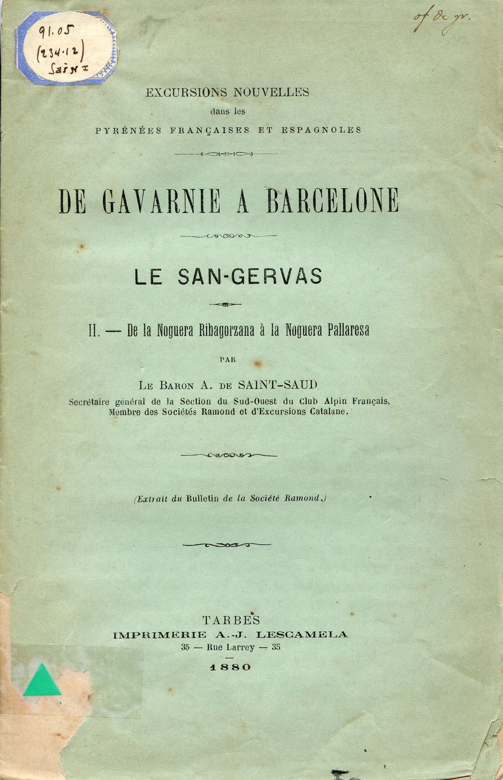 De Gavarnie a Barcelone : Le San-Gervas : II.- De la Noguera Ribagorzana à la Noguera Pallaresa - Portada
