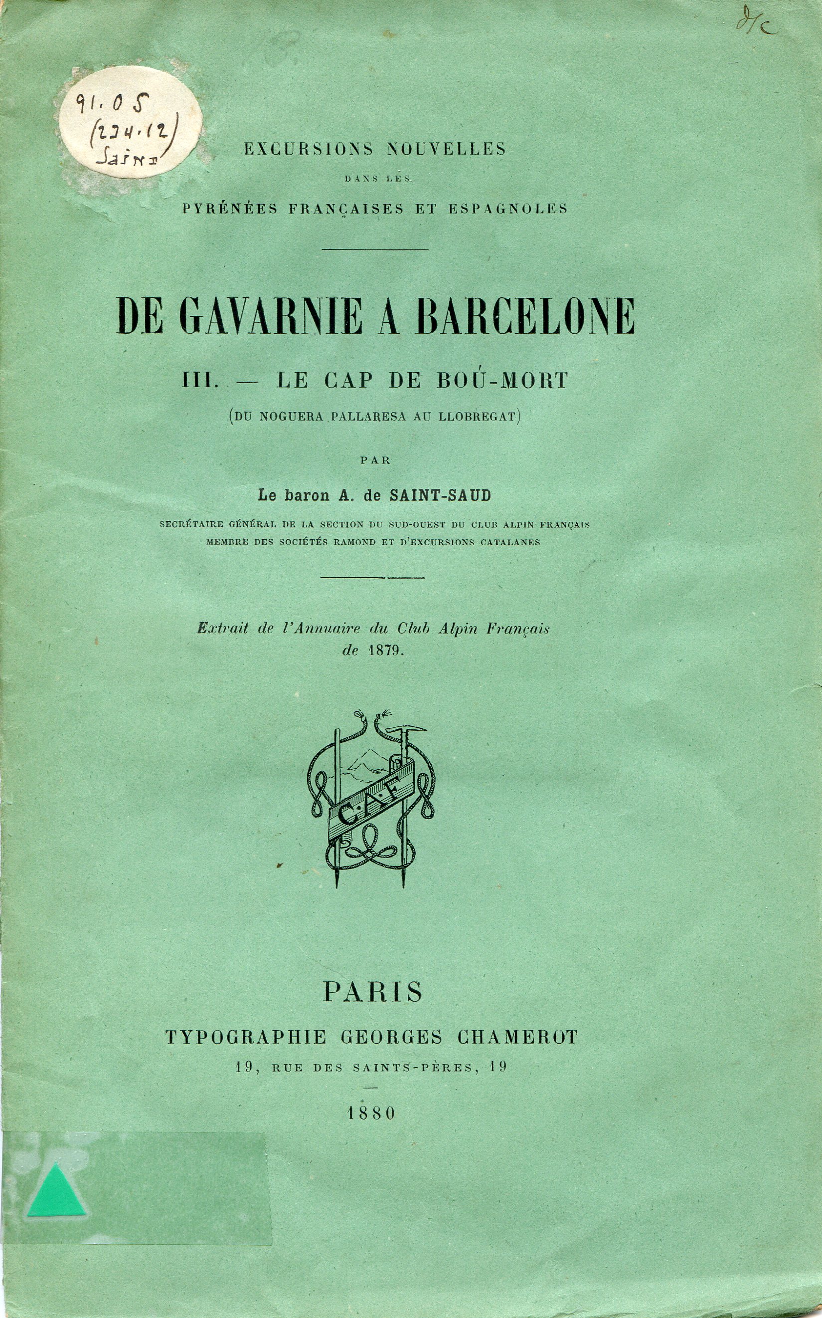 De Gavarnie a Barcelone : III.- Le Cap de Boú-Mort ( Du Noguera Pallaresa au Llobregat) - Portada