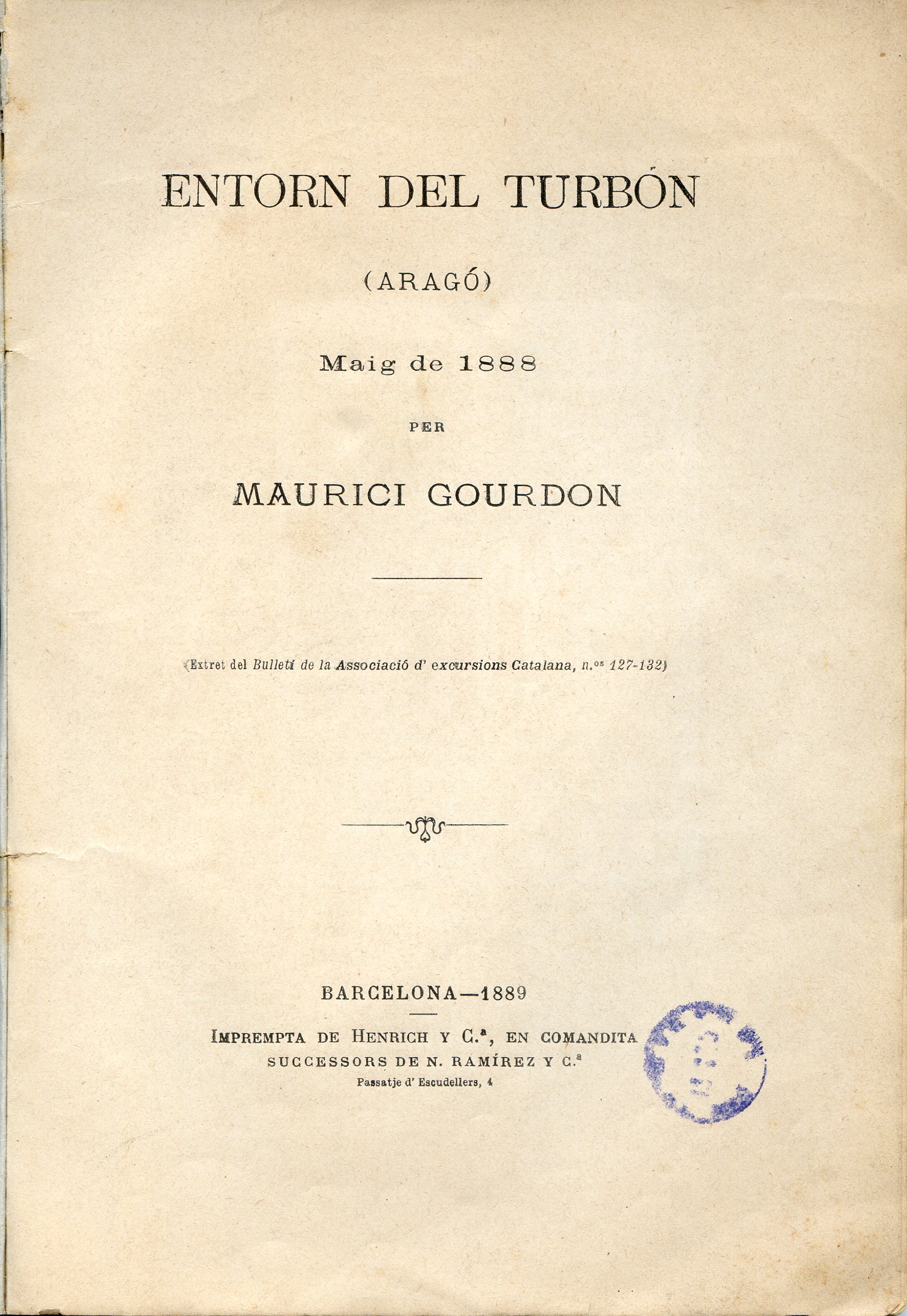 Entorn del Turbón (Aragó) : Maig de 1888 - Portada