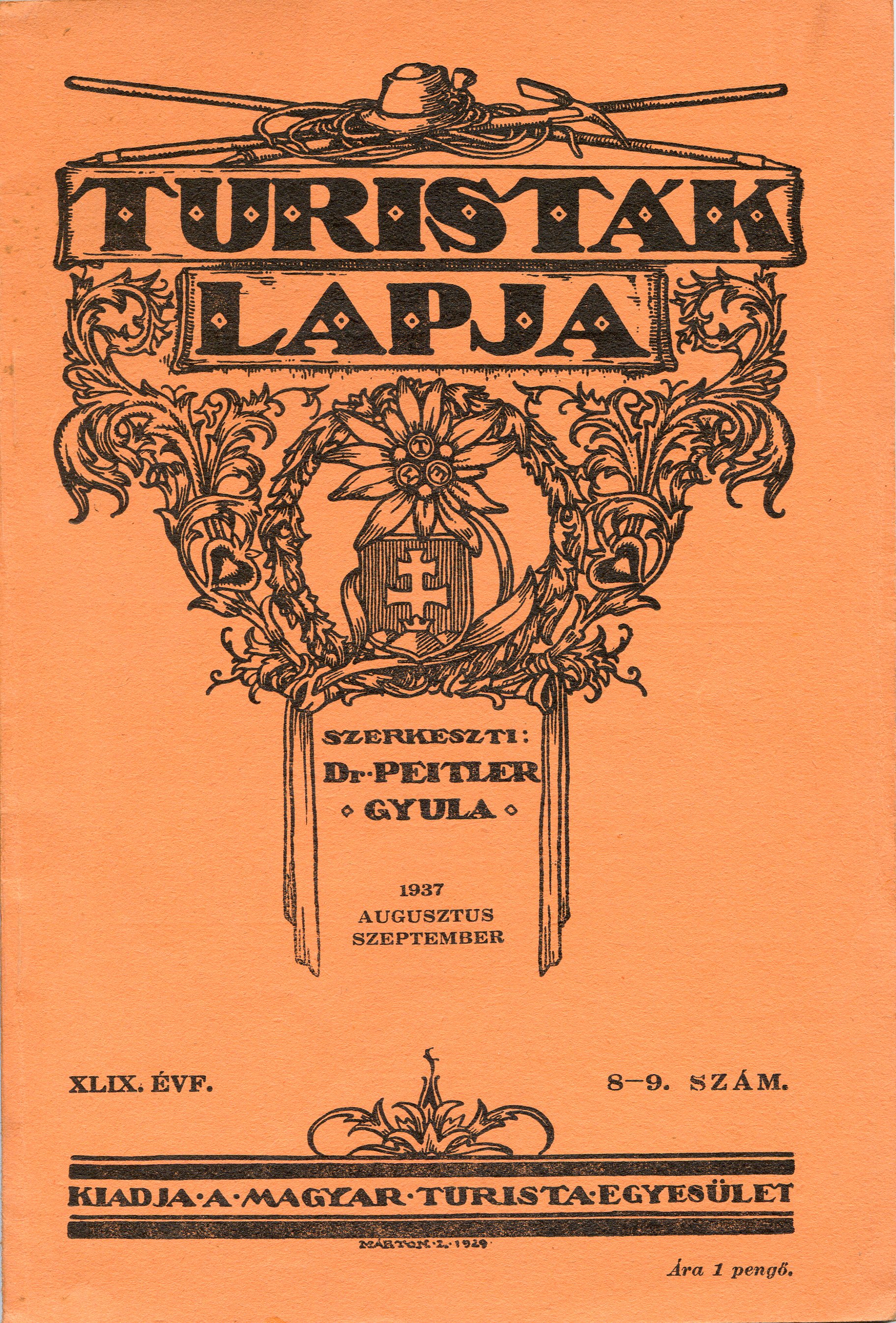 Turisták Lapja : Szerkeszti : Dr. Peitler Gyula - Portada
