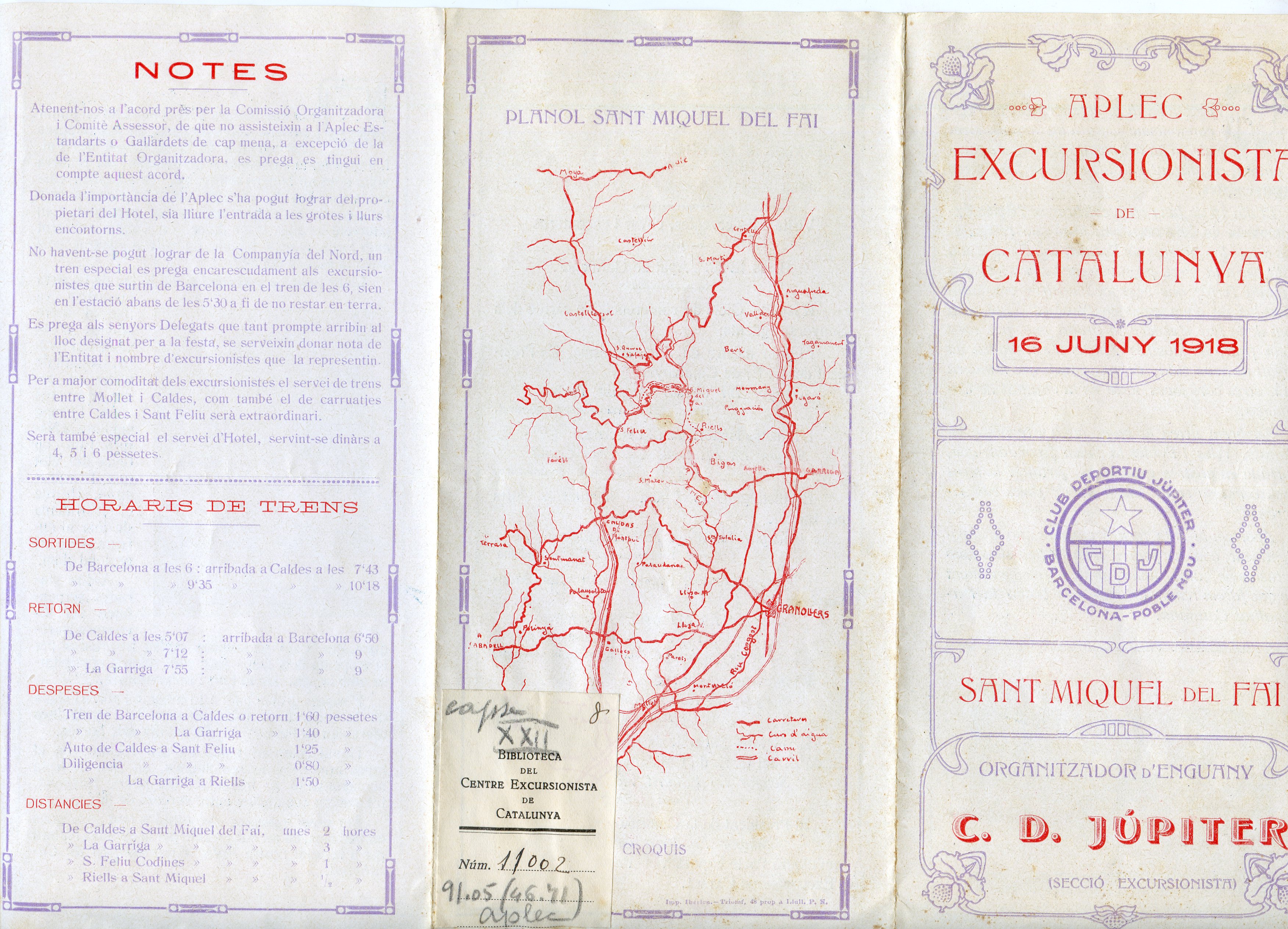 Aplec Excursionista de Catalunya : 16 Juny 1918 : Sant Miquel del Fai : Organitzador d'enguany C.D.Júpiter (Secció Excursionista) - Miniatura 2