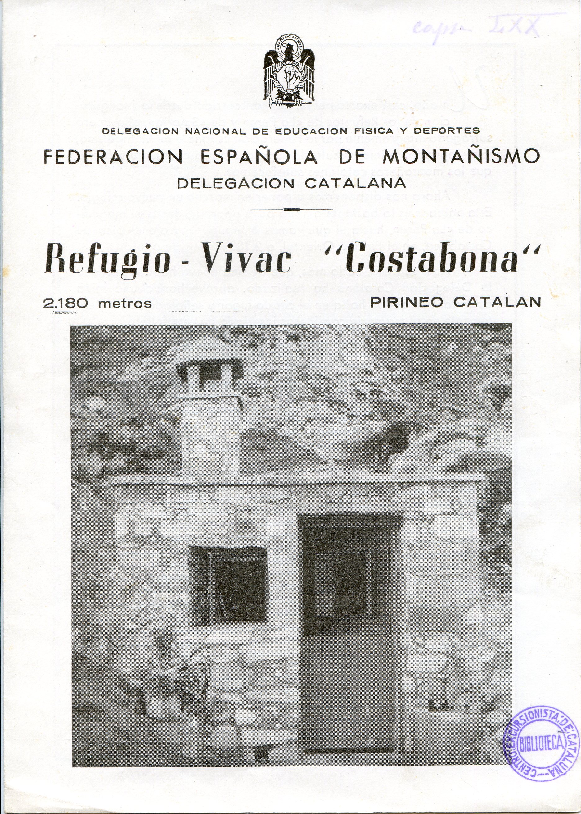 Refugio - Vivac "Costabona" : 2180 metros Pirineo Catalán - Portada