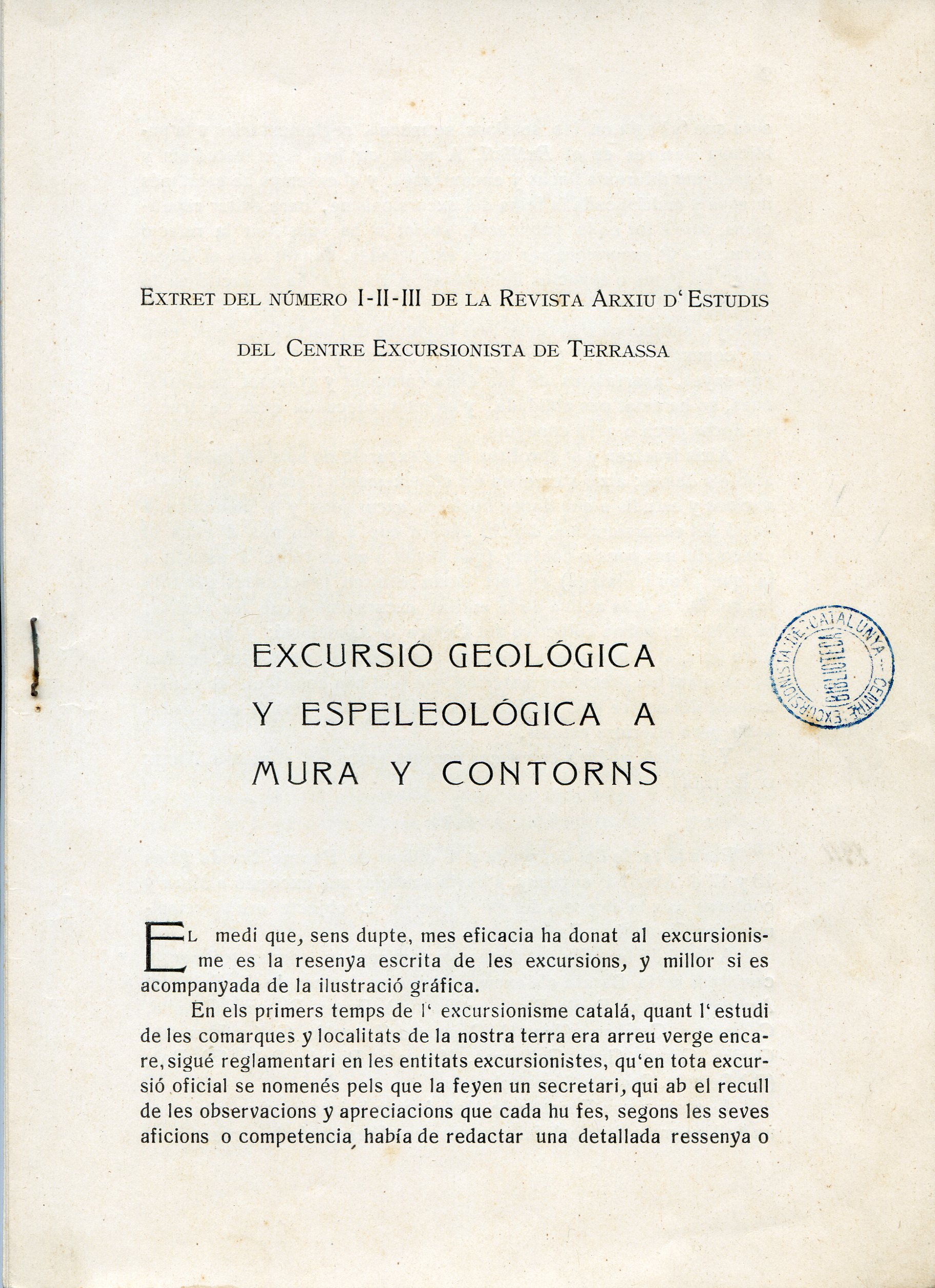 Excursio geológica y espeleológica a Mura y contorns - Portada