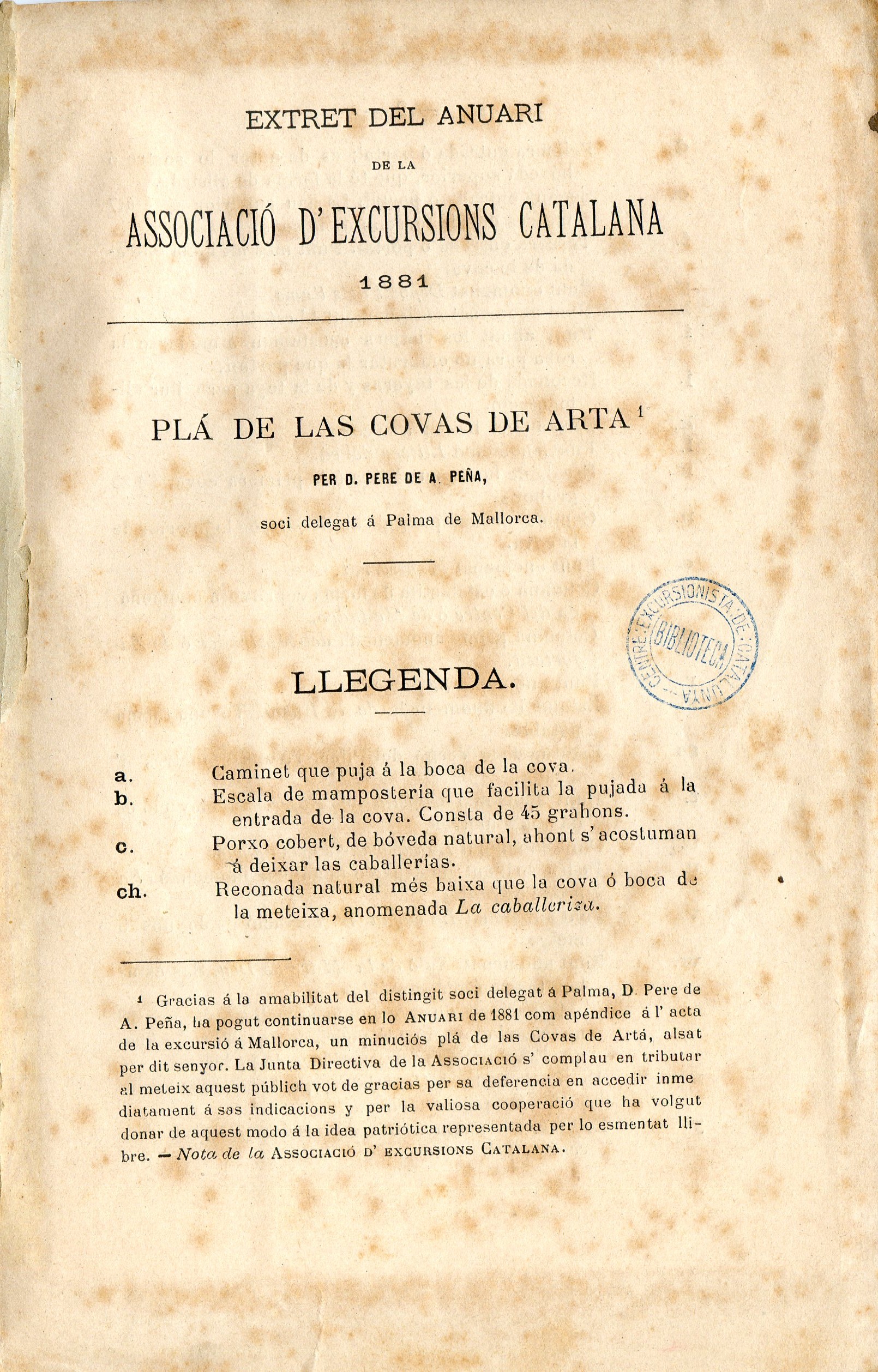 Plá de las Covas de Arta - Portada