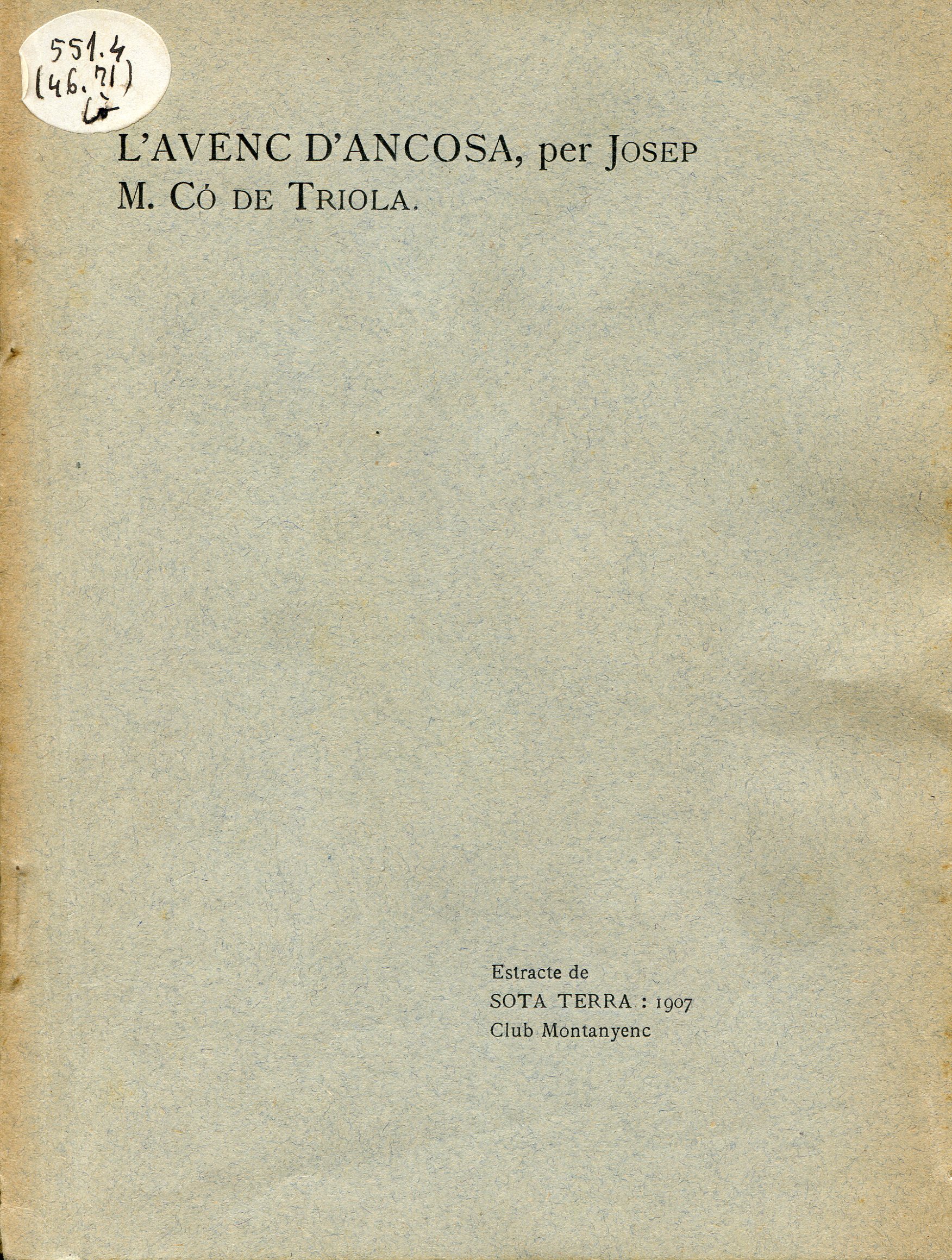 avenc d'Ancosa, L' - Portada