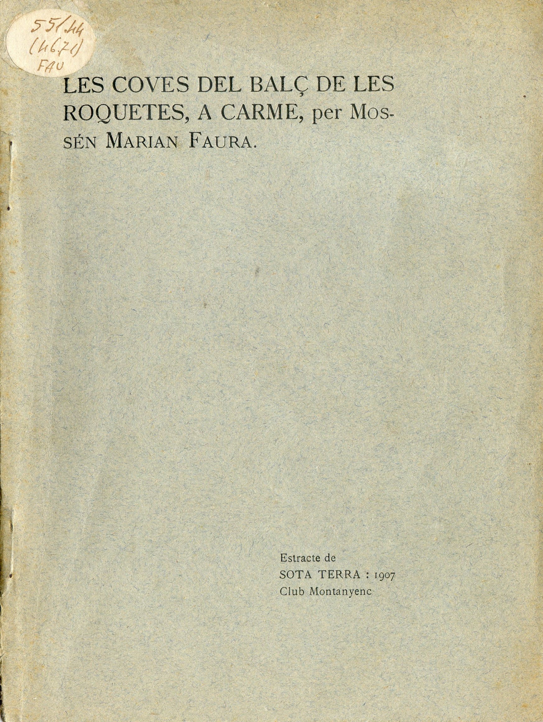 Coves del Balç de les Roquetes, a Carme - Portada
