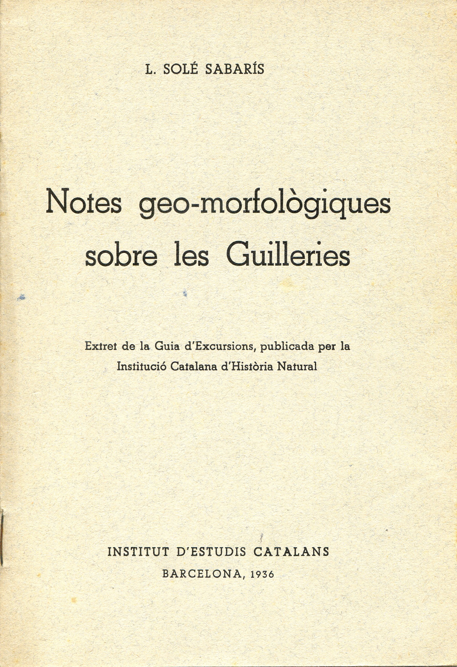 Notes geo-morfològiques sobre les Guilleries - Portada