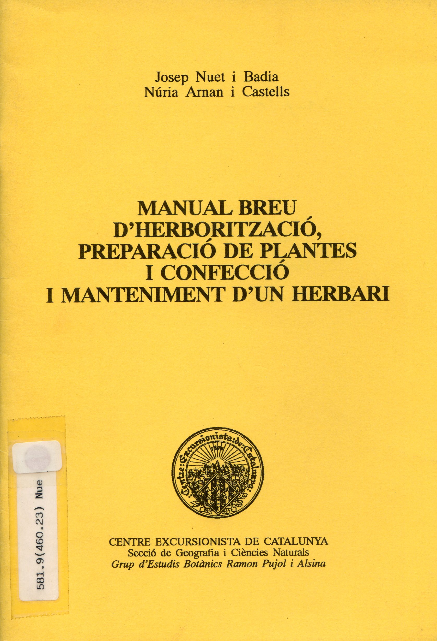 Manual breu d'herborització, preparació de plantes i confecció i manteniment d'un herbari - Portada