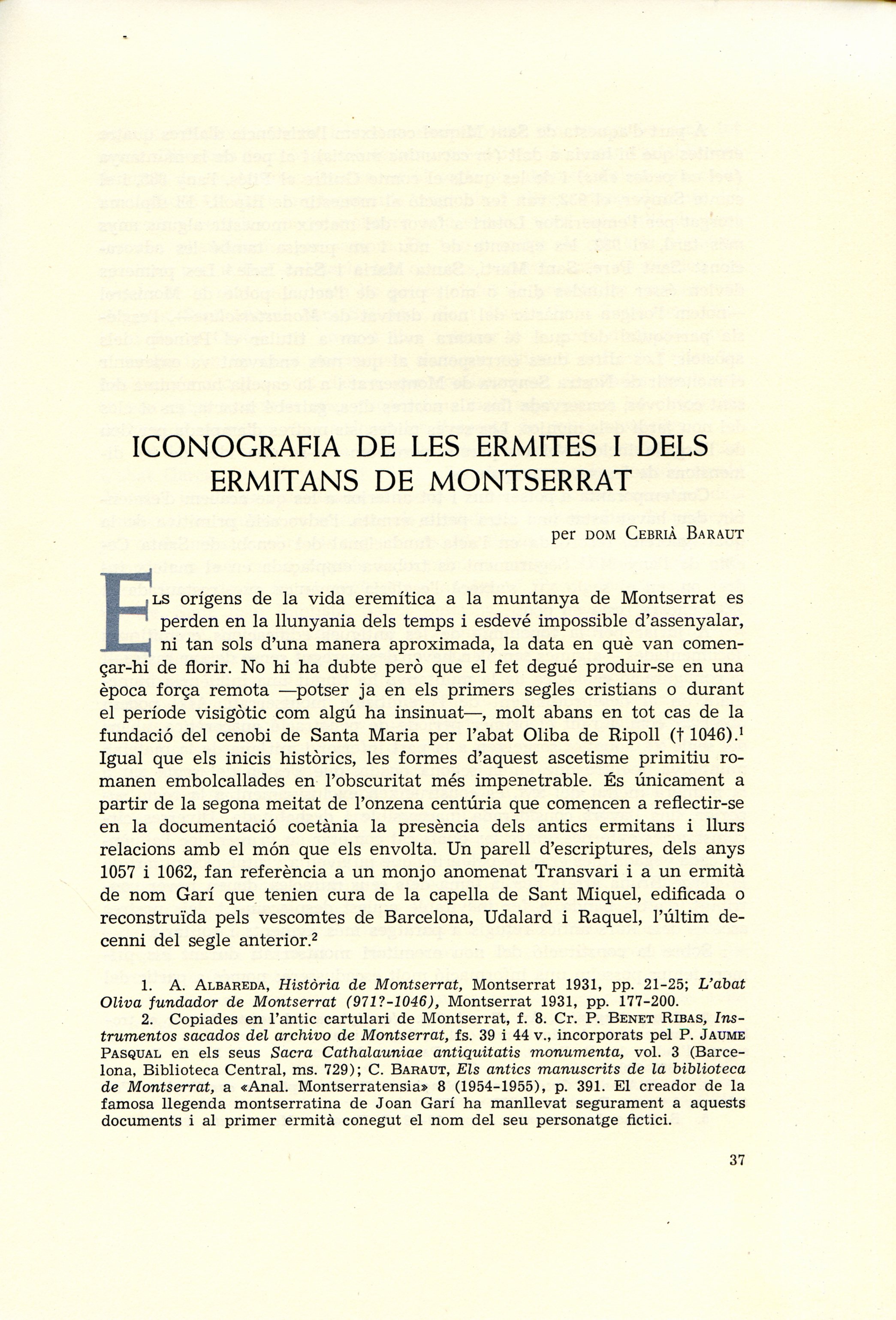 Iconografia de les ermites i dels ermitans de Montserrat* (Nom de l'article dins del volum) - Miniatura 2